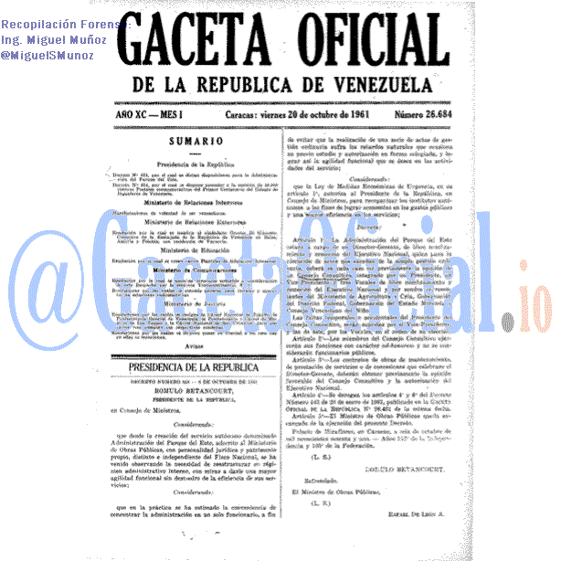 Gaceta Oficial 26684 del 20 Octubre 1961