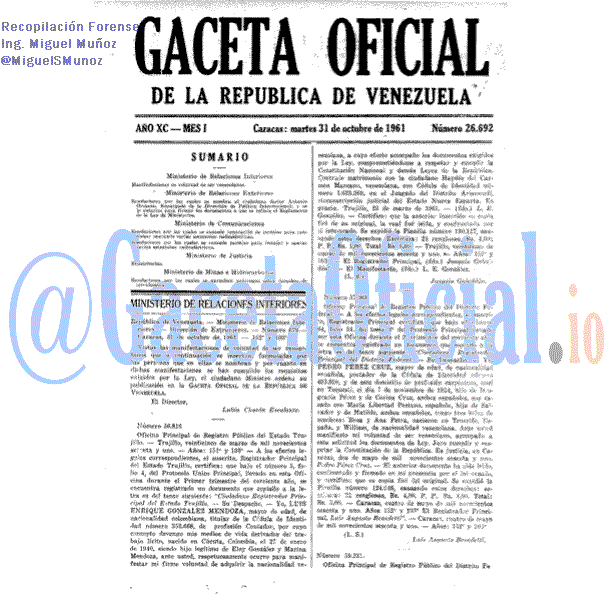 Gaceta Oficial 26692 del 31 Octubre 1961