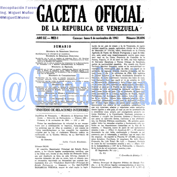Gaceta Oficial 26696 del 6 Noviembre 1961