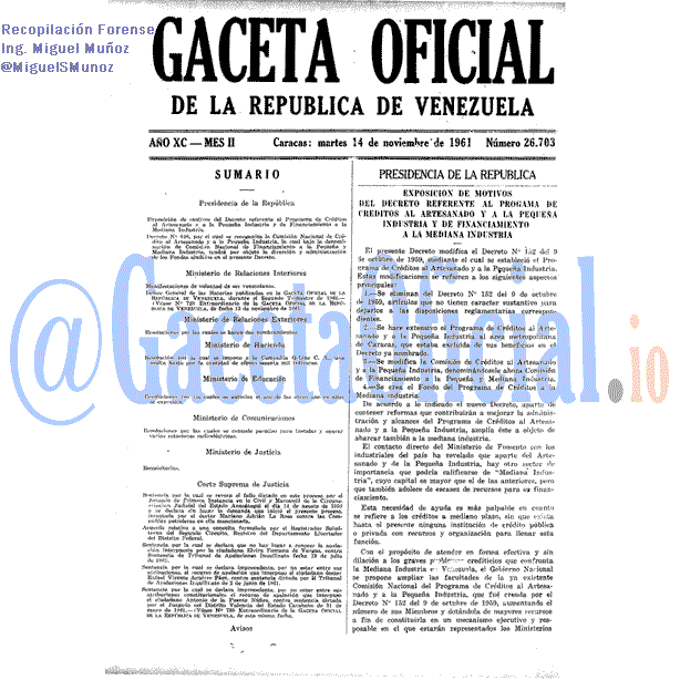 Gaceta Oficial 26703 del 14 Noviembre 1961