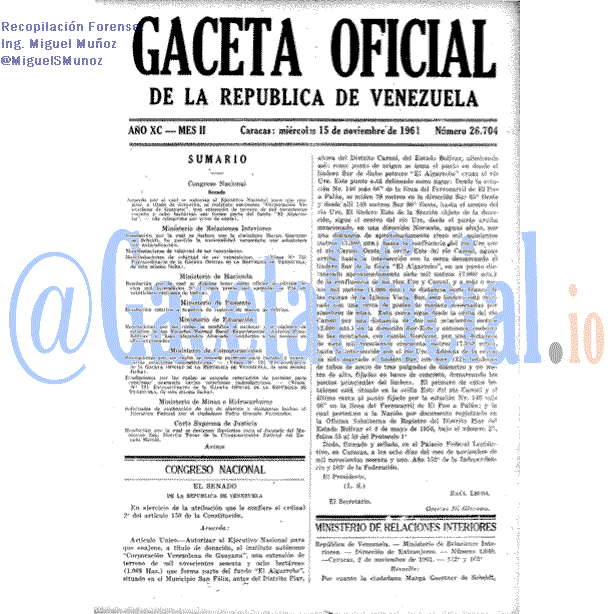 Gaceta Oficial 26704 del 15 Noviembre 1961