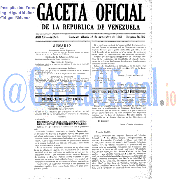 Gaceta Oficial 26707 del 18 Noviembre 1961
