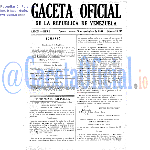 Gaceta Oficial 26712 del 24 Noviembre 1961