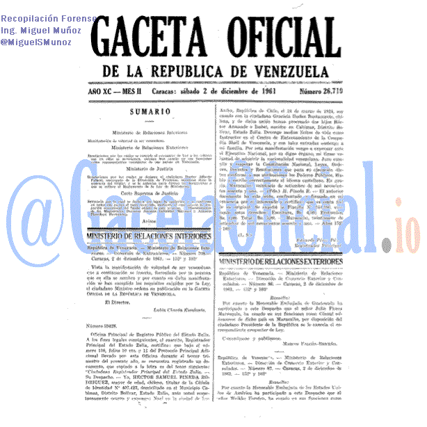 Gaceta Oficial 26719 del 2 Diciembre 1961