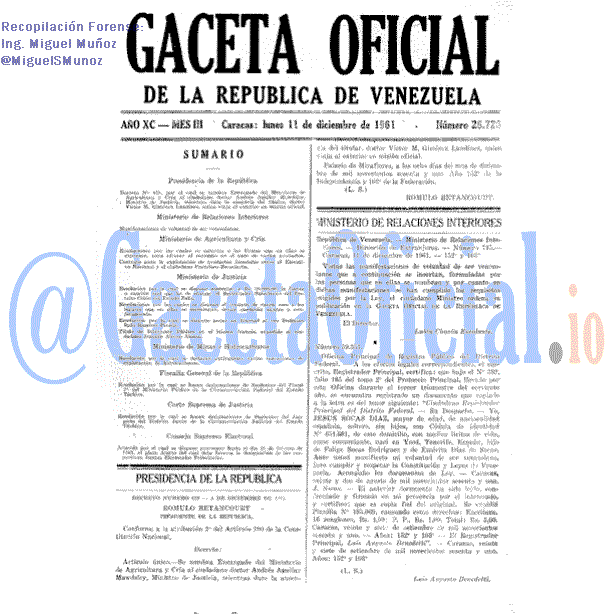 Gaceta Oficial 26726 del 11 Diciembre 1961