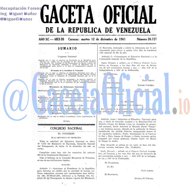 Gaceta Oficial 26727 del 12 Diciembre 1961