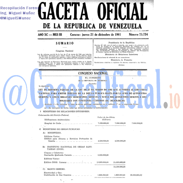 Gaceta Oficial 26734 del 21 Diciembre 1961