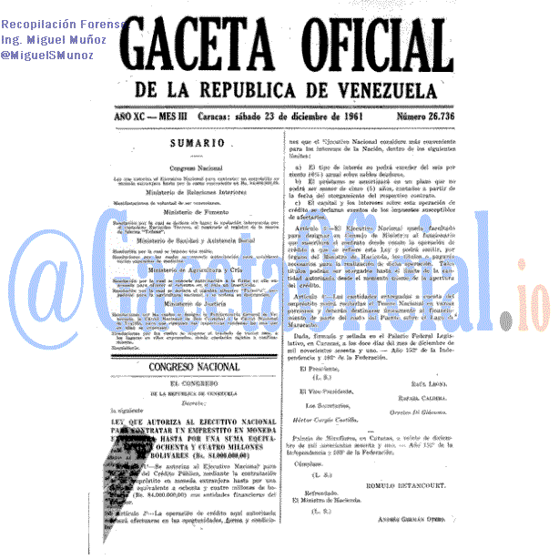 Gaceta Oficial 26736 del 23 Diciembre 1961