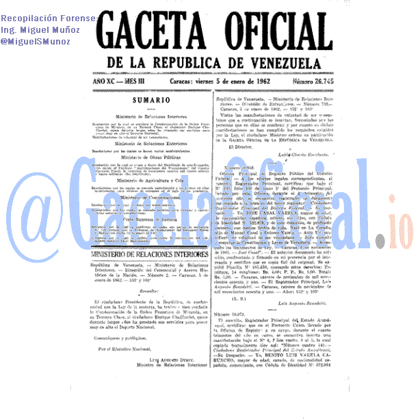 Gaceta Oficial 26745 del 5 Enero 1962