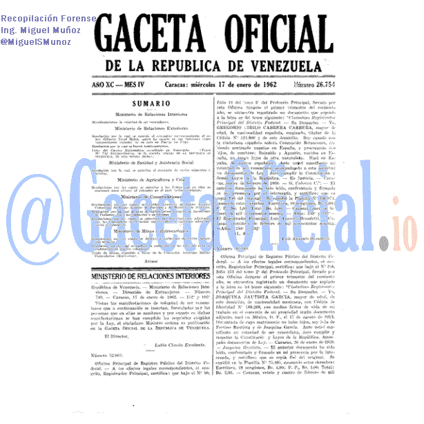 Gaceta Oficial 26754 del 17 Enero 1962
