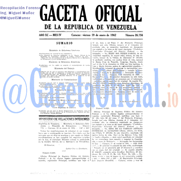 Gaceta Oficial 26756 del 19 Enero 1962