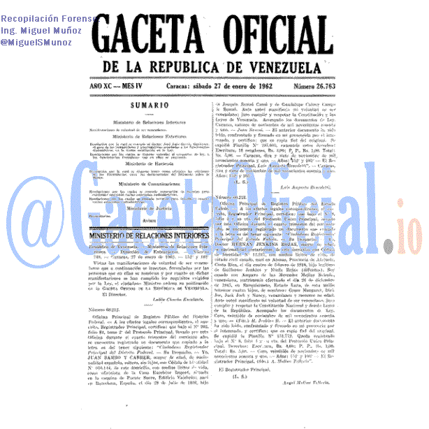 Gaceta Oficial 26763 del 27 Enero 1962