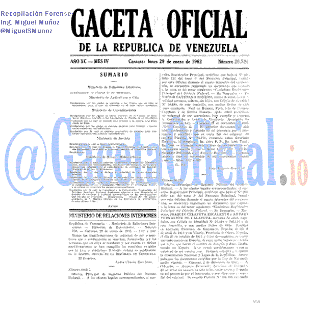 Gaceta Oficial 26764 del 29 Enero 1962