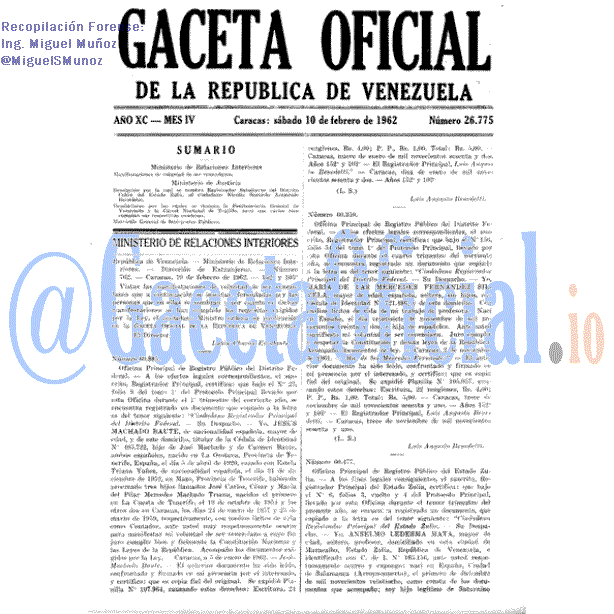 Gaceta Oficial 26775 del 10 Febrero 1962