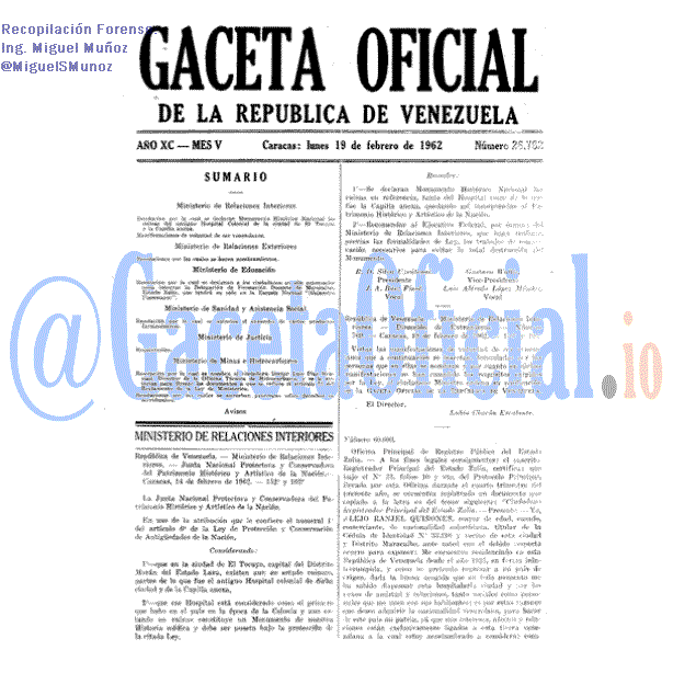 Gaceta Oficial 26782 del 19 Febrero 1962