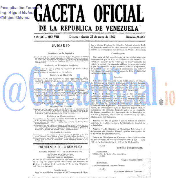 Gaceta Oficial 26857 del 25 Mayo 1962
