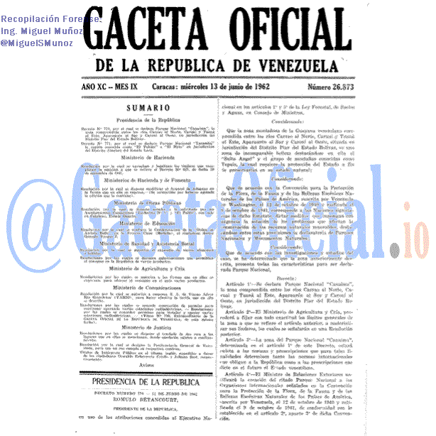 Gaceta Oficial 26873 del 13 Junio 1962