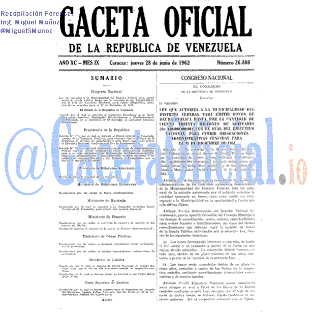 Gaceta Oficial 26886 del 28 Junio 1962