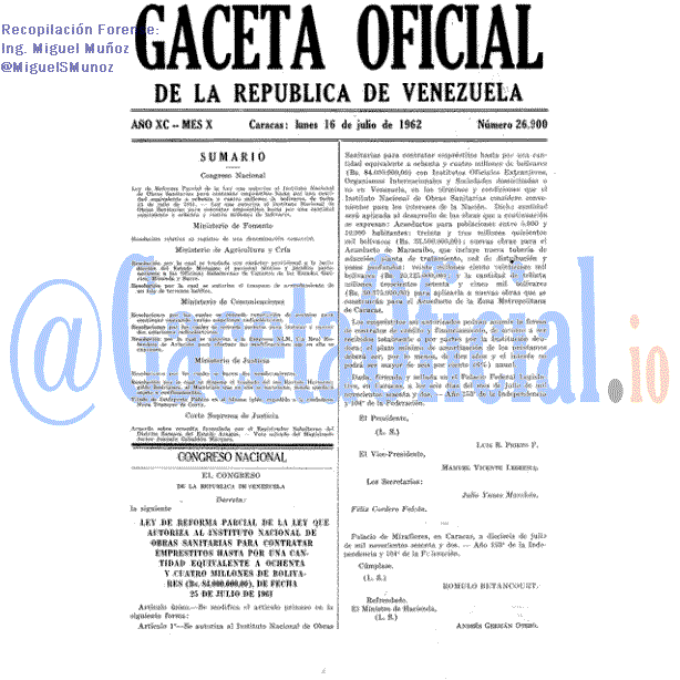 Gaceta Oficial 26900 del 16 Julio 1962