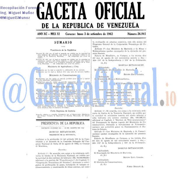 Gaceta Oficial 26941 del 3 Septiembre 1962