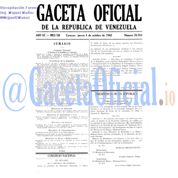 Gaceta Oficial 26968 del 4 Octubre 1962