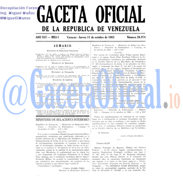 Gaceta Oficial 26974 del 11 Octubre 1962
