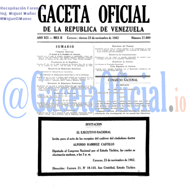 Gaceta Oficial 27009 del 23 Noviembre 1962
