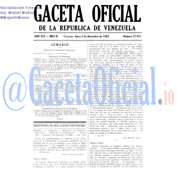 Gaceta Oficial 27017 del 3 Diciembre 1962