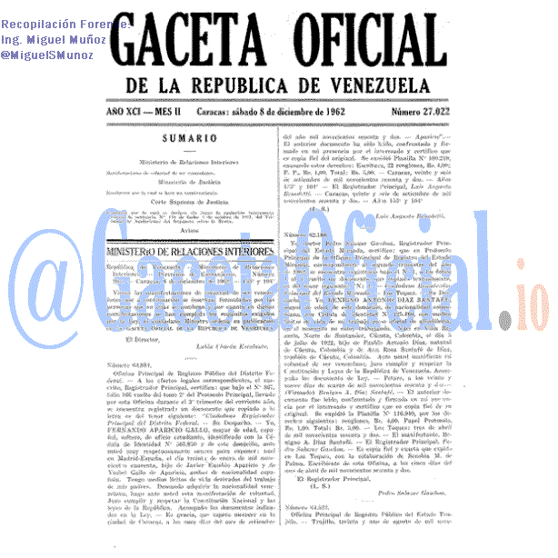 Gaceta Oficial 27022 del 8 Diciembre 1962
