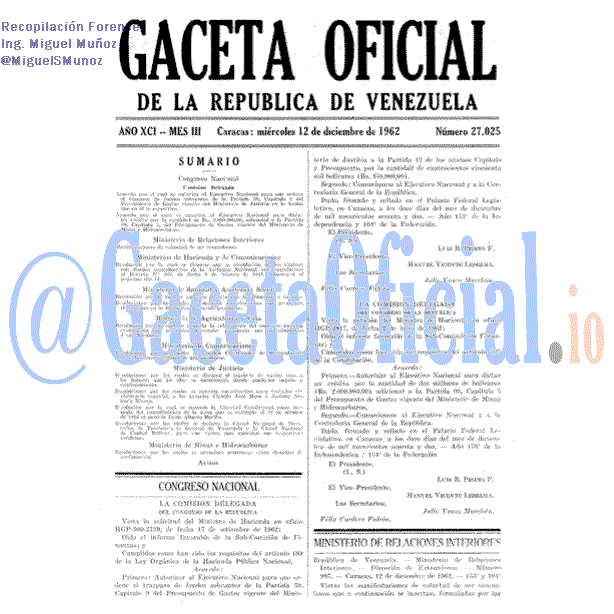 Gaceta Oficial 27025 del 12 Diciembre 1962