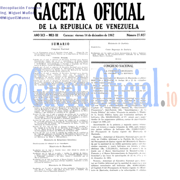 Gaceta Oficial 27027 del 14 Diciembre 1962