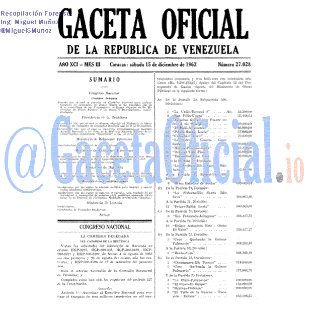 Gaceta Oficial 27028 del 15 Diciembre 1962