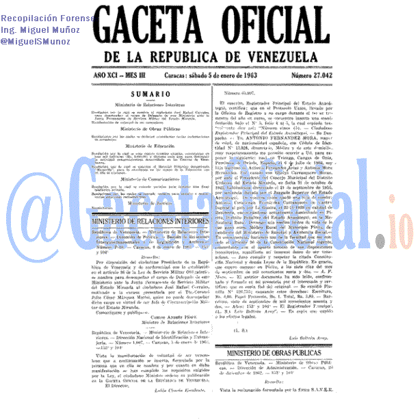 Gaceta Oficial 27042 del 5 Enero 1963