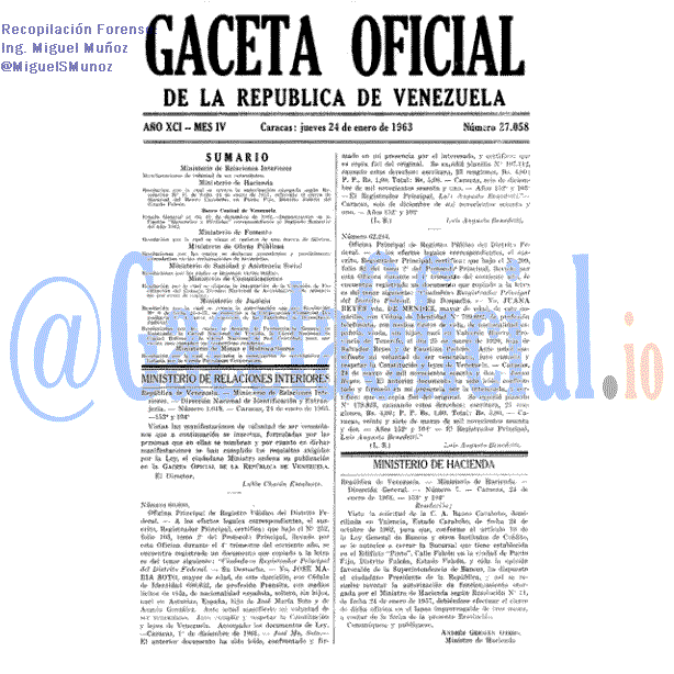 Gaceta Oficial 27058 del 24 Enero 1963