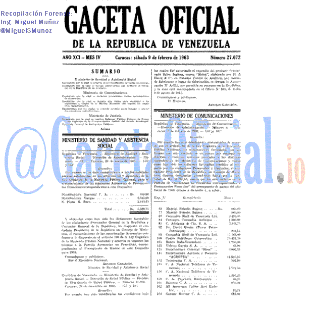 Gaceta Oficial 27072 del 9 Febrero 1963