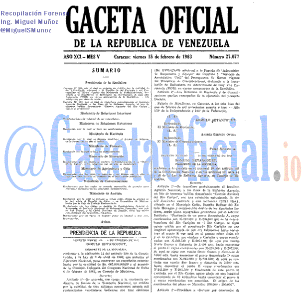 Gaceta Oficial 27077 del 15 Febrero 1963