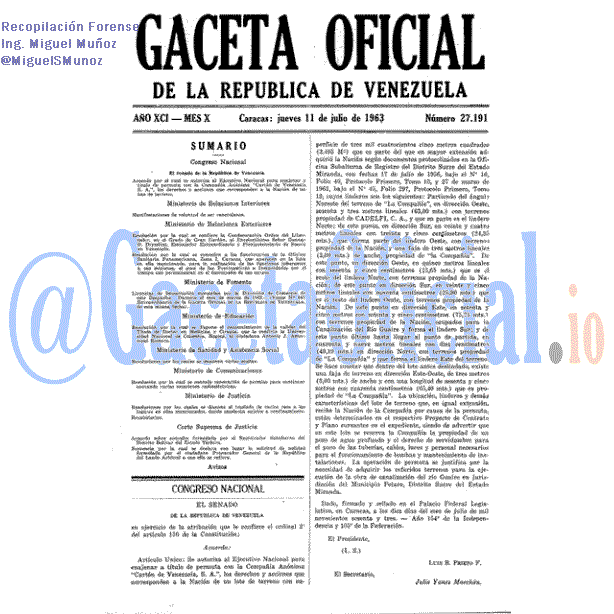 Gaceta Oficial 27191 del 11 Julio 1963