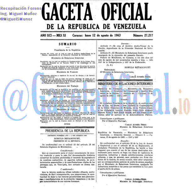 Gaceta Oficial 27217 del 12 Agosto 1963