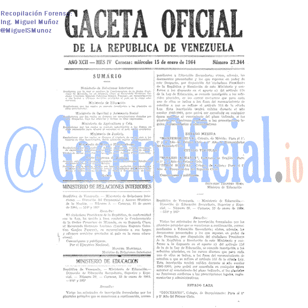 Gaceta Oficial 27344 del 15 Enero 1964
