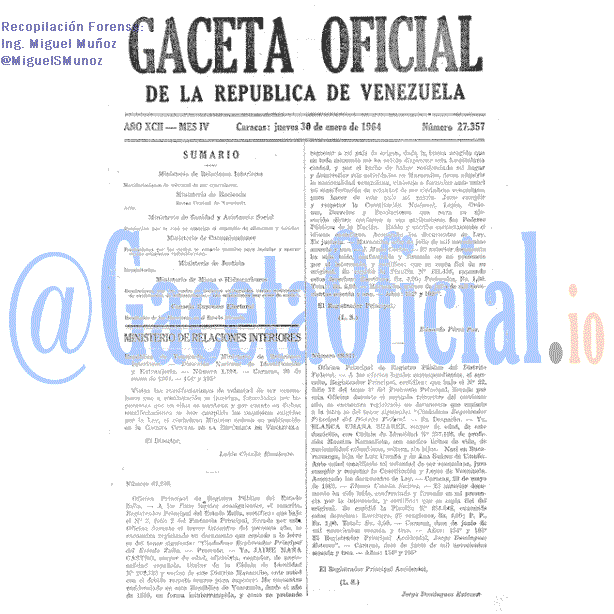 Gaceta Oficial 27357 del 30 Enero 1964