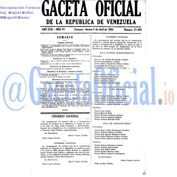 Gaceta Oficial 27405 del 3 Abril 1964
