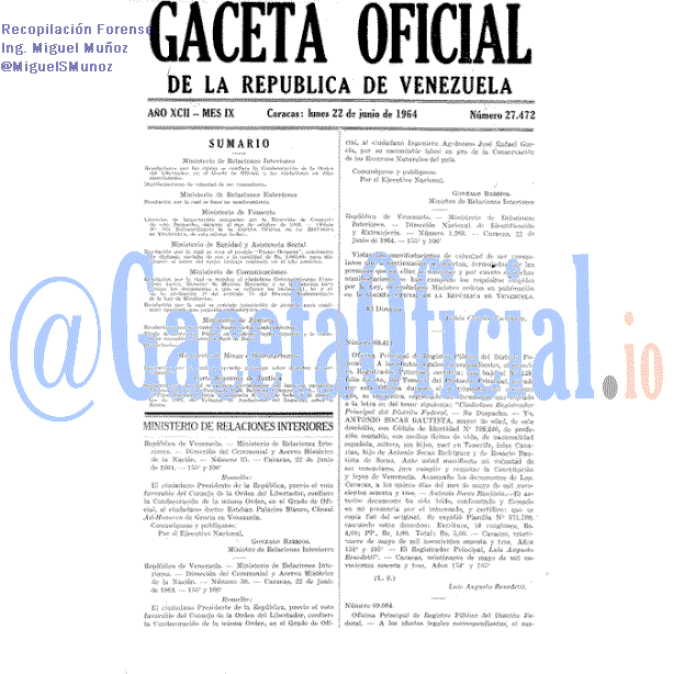 Gaceta Oficial 27472 del 22 Junio 1964