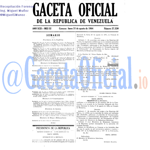 Gaceta Oficial 27530 del 31 Agosto 1964