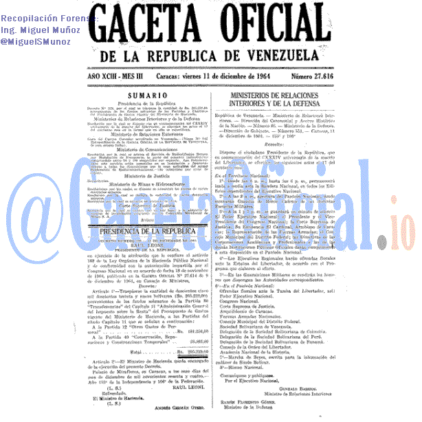 Gaceta Oficial 27616 del 11 Diciembre 1964