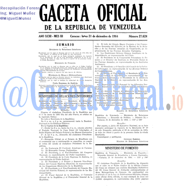 Gaceta Oficial 27624 del 21 Diciembre 1964