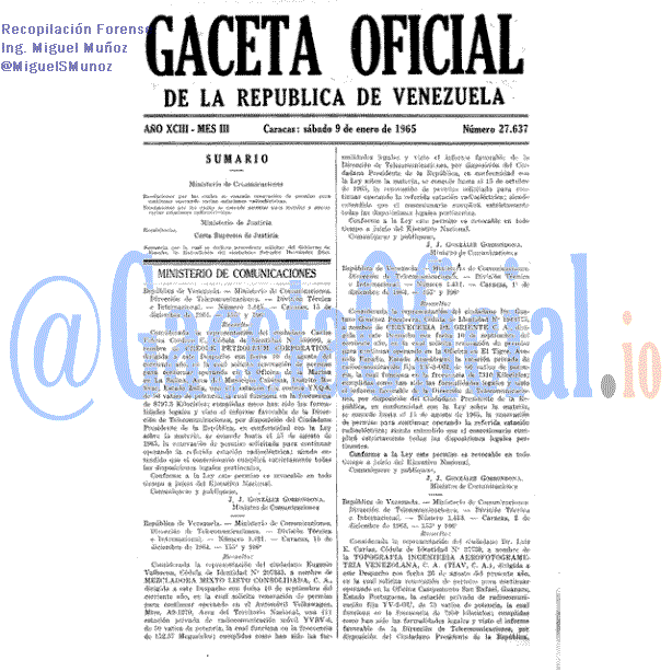 Gaceta Oficial 27637 del 9 Enero 1965