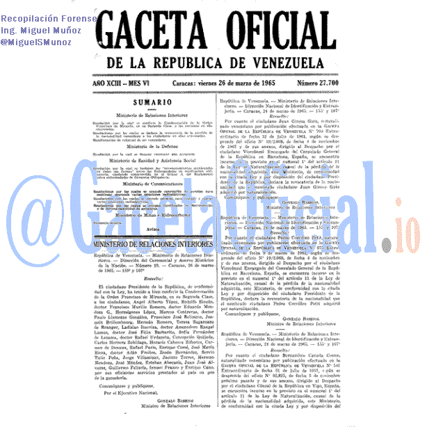 Gaceta Oficial 27700 del 26 Marzo 1965
