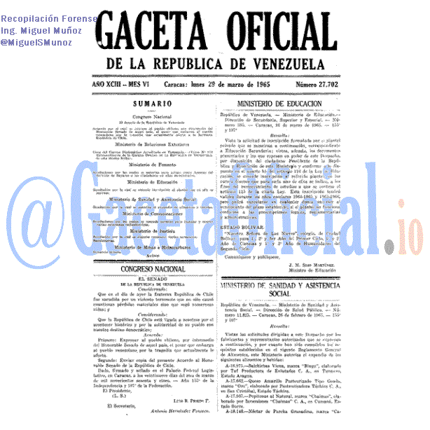 Gaceta Oficial 27702 del 29 Marzo 1965