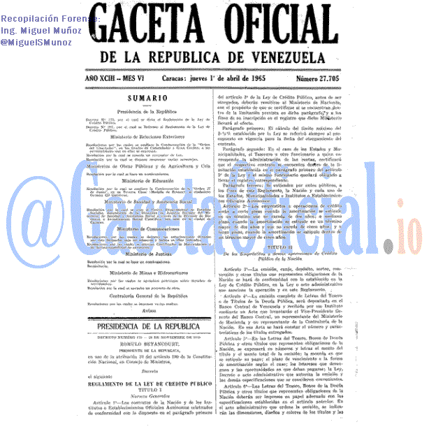 Gaceta Oficial 27705 del 1 Abril 1965