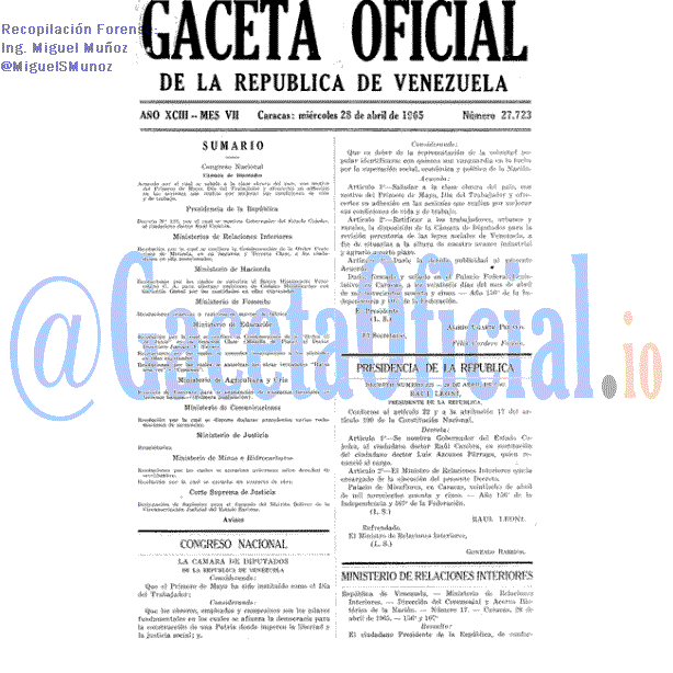 Gaceta Oficial 27723 del 28 Abril 1965